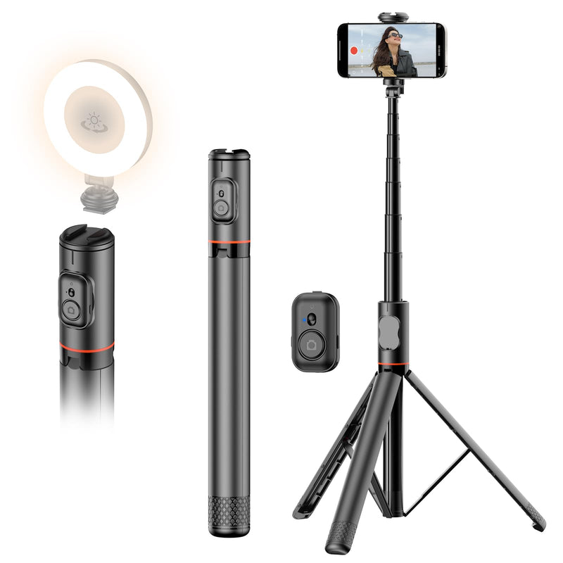 Joyful 72" Phone Tripod & Selfie Stick,Extendable Cell Phone Tripod Stand with Wireless Remote Control and Cold Shoe Mount,Compatible with iPhone and Samsung Android for Video/Photo/Vlog (Black)