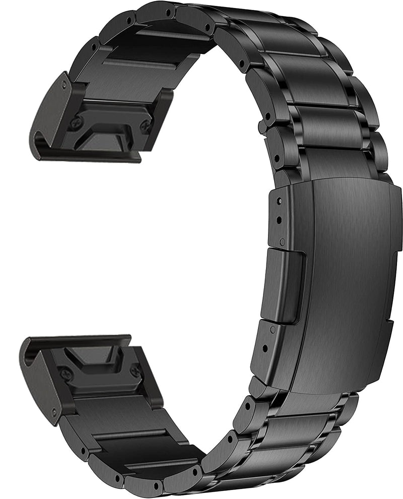 Titanium Garmin QuickFit 22mm Watch Band, 5-Link Bracelet, Black | MaKTech Lightweight Outdoor Strap, Hidden Deployment Clasp, for Garmin Fenix 8 47mm/E 47mm/7/6, Instinct 2