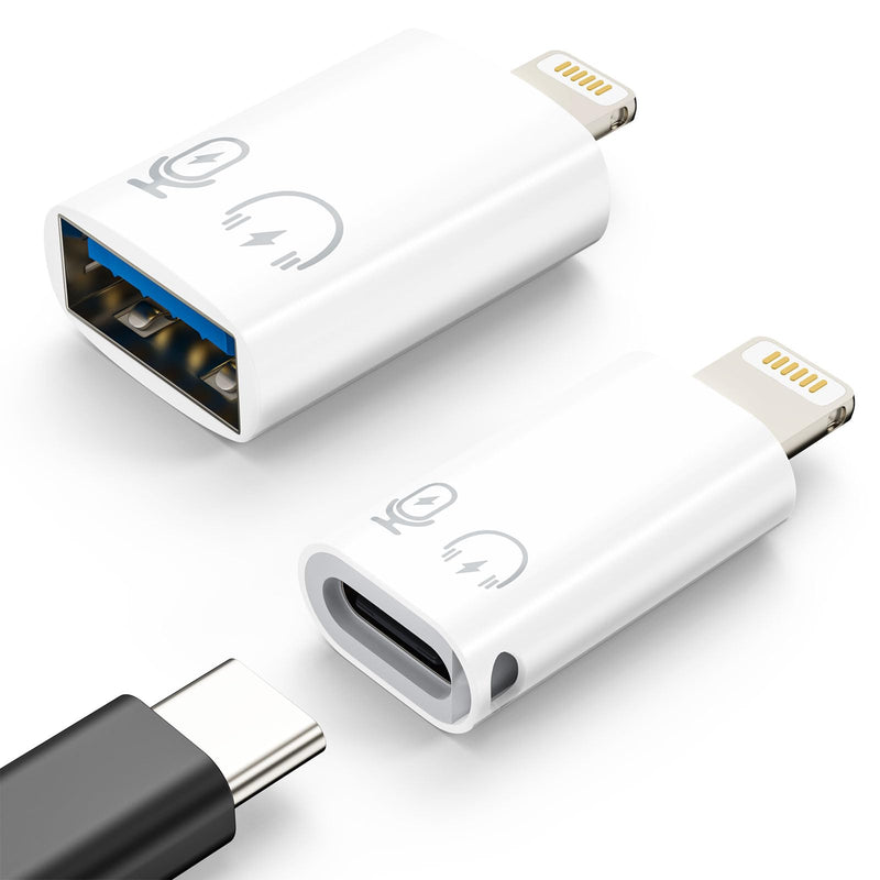 [AUSTRALIA] - MoKo USB C Female to Lightning Male Adapter, Lightning Male to USB-A Female OTG Adapter Connector for iPhone 14/13/12/11 Pro Max/iPad/iPod/AirPods, Support 10W Fast Charging/Data Transfer/Audio White 