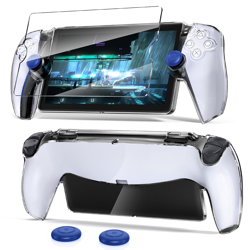 [Upgraded Protective Case+Screen Protector] for PlayStation Portal with Joysticks Cover Skin, Ultra Clear Hard PC Cover Case with Full Protection and Non-Slip Thumb Grips Accessories Kit for PS Portal