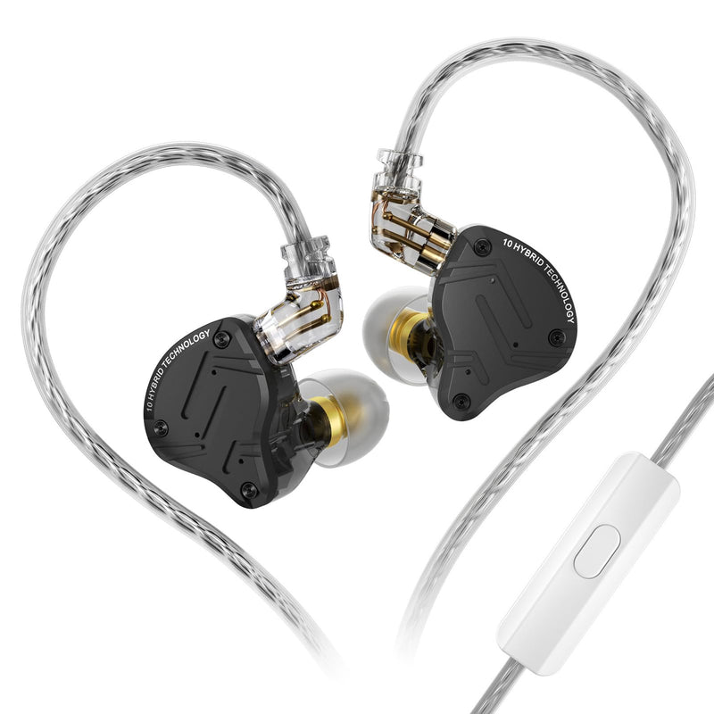 FEDAI KZ ZS10 Pro X in Ear Monitor Earphones, Upgraded 4BA 1DD KZ in Ear Monitor Headphone Multi Driver in Ear IEM Earphone with Alloy Faceplace,Silver-Plated Cable for Audiophile (Black, with Mic) Black