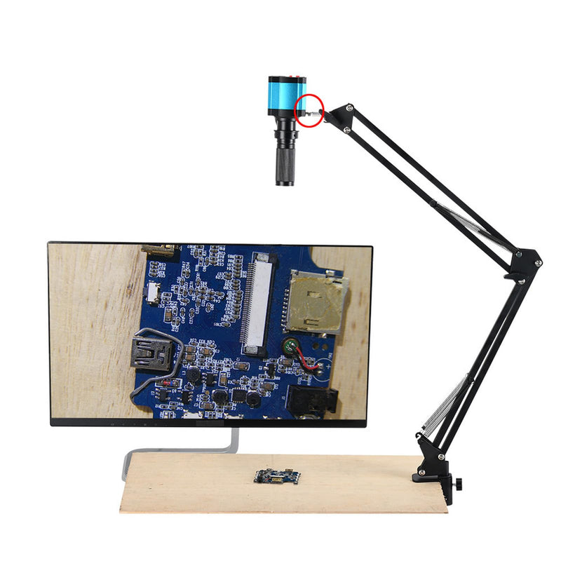 [AUSTRALIA] - Microscope Articulated Arm Stand, 360° Rotation HDMI USB Camera Lens Holder with 50mm Lens Fixing Ring and Clamp Universal Telescopic Folding Electronic Soldering Repairing Stand 