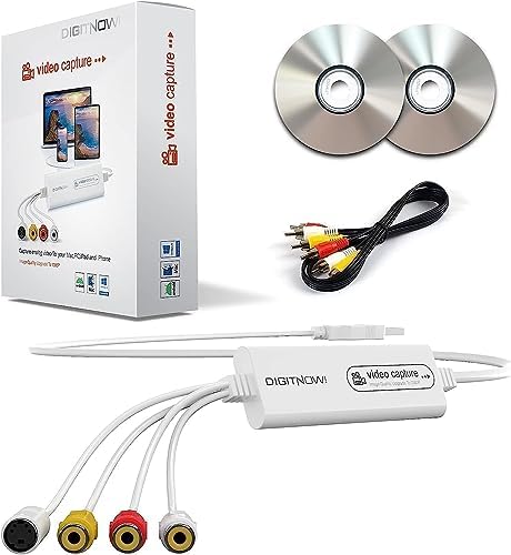 VHS TO Digital Converter, USB Video Capture Card, Video Capture Device, RCA TO USB Converter,Convert VHS VCR Hi8 Mini DV to Digital/DVD,For Tape Player Camcorder Camera PC TV,Windows Mac OS Compatible White