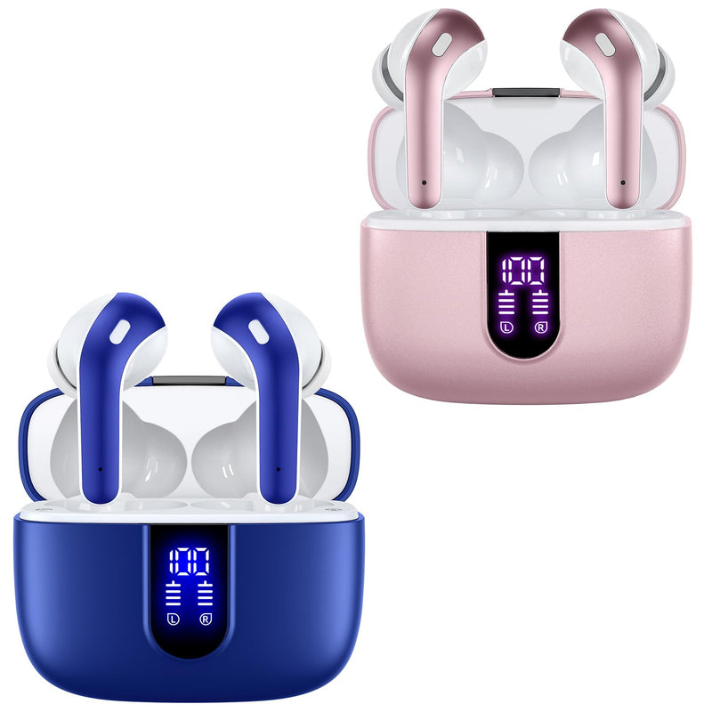 TAGRY 2 Sets X08 Pink and Ocean Blue Bluetooth Headphones True Wireless Earbuds 60H Playback Ear Buds with Wireless Charging Case in-Ear Earbuds with Mic
