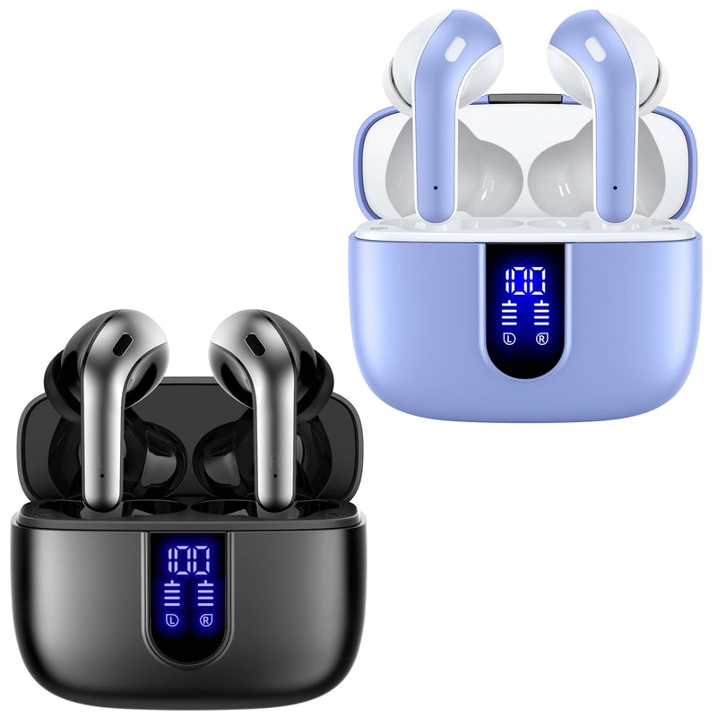 TAGRY 2 Sets X08 Purple and Black Bluetooth Headphones True Wireless Earbuds 60H Playback Ear Buds with Wireless Charging Case in-Ear Earbuds with Mic