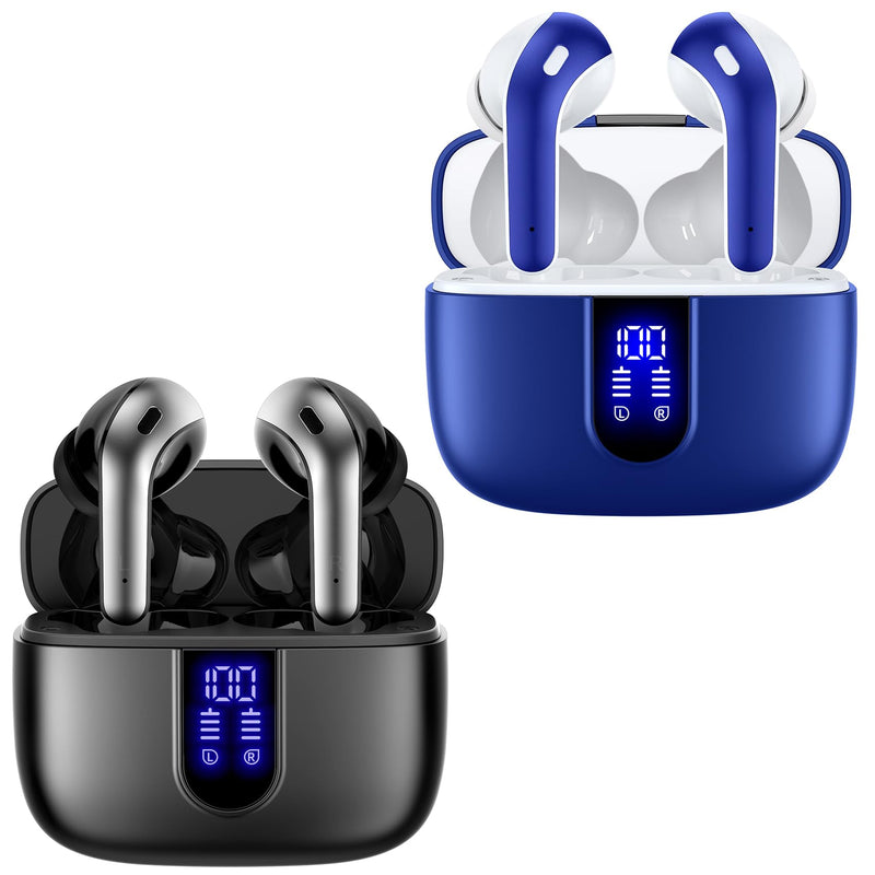 TAGRY 2 Sets X08 Black and Ocean Blue Bluetooth Headphones True Wireless Earbuds 60H Playback Ear Buds with Wireless Charging Case in-Ear Earbuds with Mic