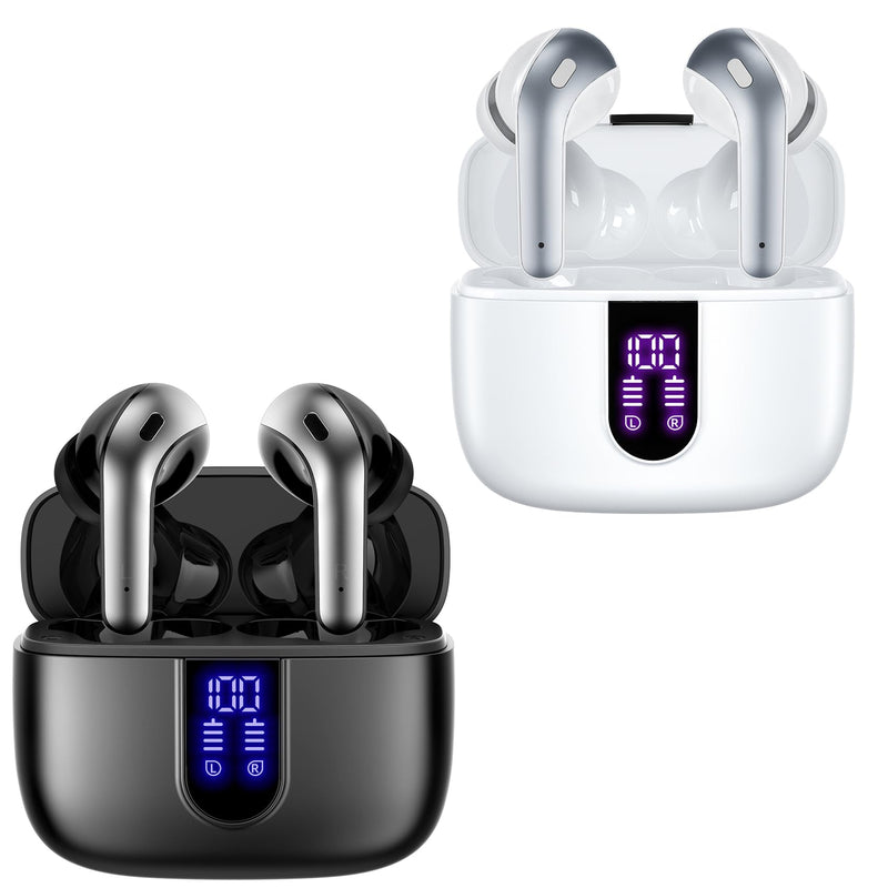 TAGRY 2 Sets X08 Black and White Bluetooth Headphones True Wireless Earbuds 60H Playback Ear Buds with Wireless Charging Case in-Ear Earbuds with Mic