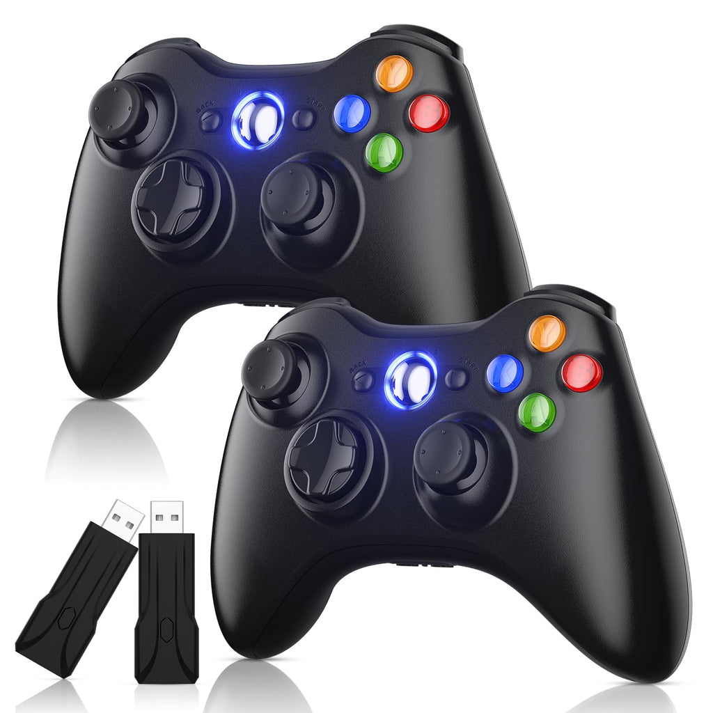 2 Pack Xbox 360 Controller, Wireless Controllers Gamepad Upgraded Joystick Compatible with Xbox 360 & Slim/Windows 11/10/8/7 PC Controller with 2.4GHz Receiver (Black)