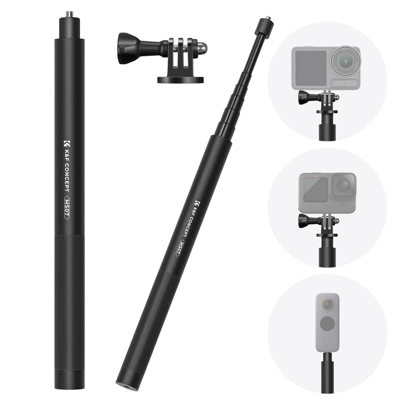 K&F Concept 60 inch Invisible Selfie Stick, Extension Pole compatiable with Insta360 Sports Camera, GoPro, DJI Action, 1/4" Extended Monopod Pole with GoPro Adapter