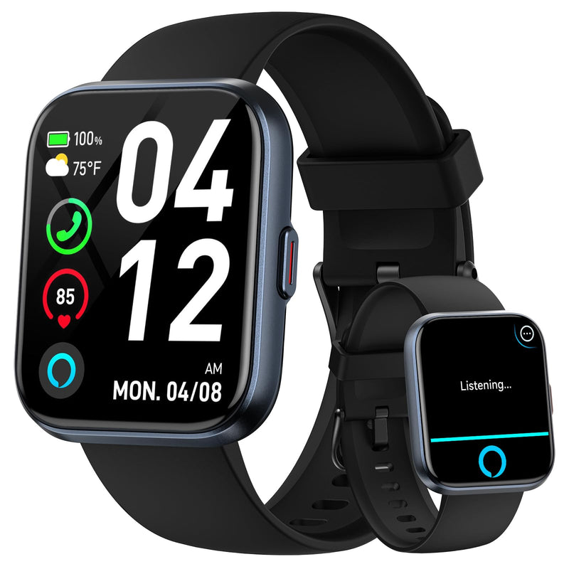 Smart Watches for Men Android & iPhone, 1.8" HD Alexa Built-in Smartwatches Fitness Tracker Watch with Bluetooth Calls, IP68 Waterproof, Heart Rate/Sleep/SpO2 Monitor, 110 Sport Modes - Black Deep Black