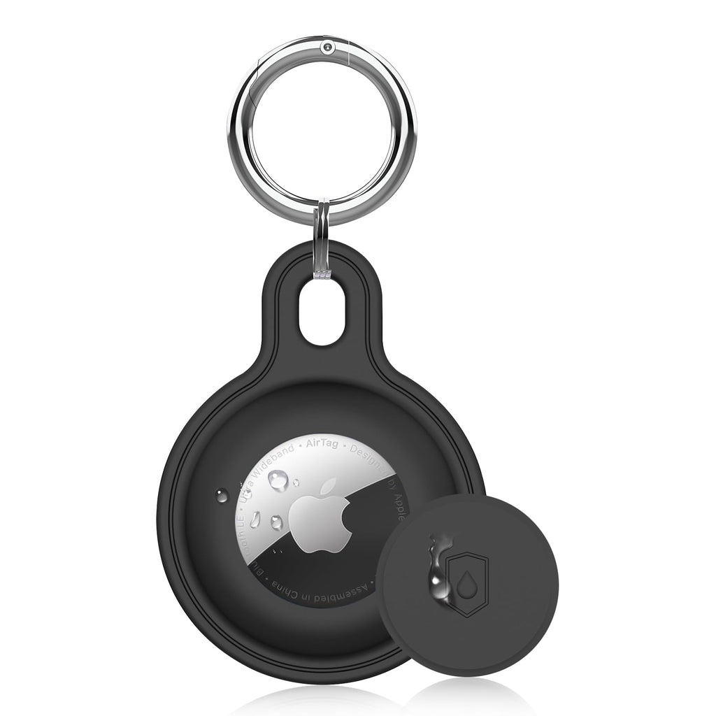 Airtag Holder AirTag Case, Anti-Scratch Airtag Keychain for Apple AirTags, Waterproof Silicone Case Protective Airtag Cover Keyring Finder Tracker Compatible with Apple AirTag(Matt Black) 01 Matt Black