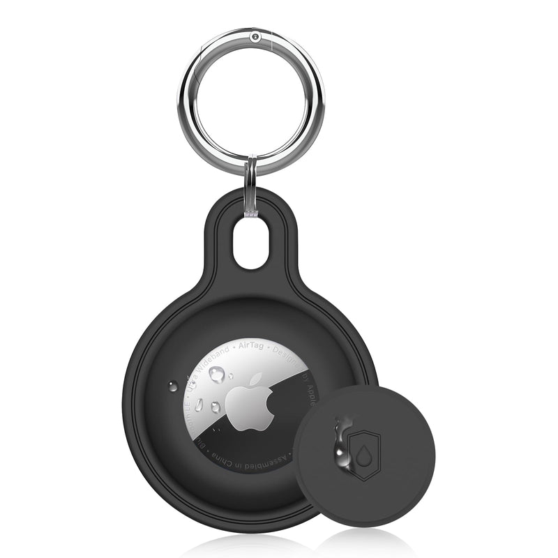 Airtag Holder AirTag Case, Anti-Scratch Airtag Keychain for Apple AirTags, Waterproof Silicone Case Protective Airtag Cover Keyring Finder Tracker Compatible with Apple AirTag(Matt Black) 01 Matt Black