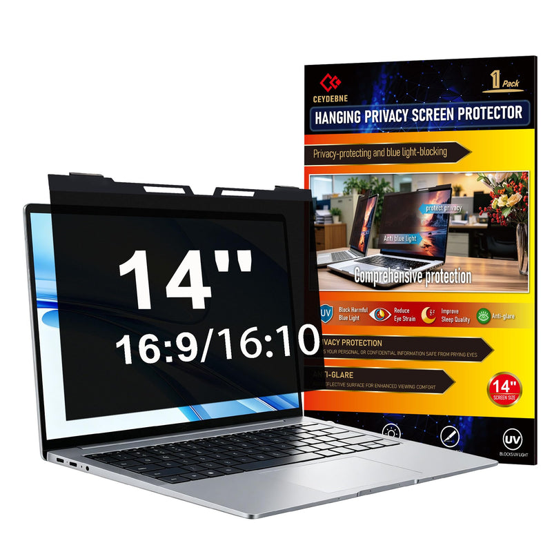 14 Inch Hanging Laptop Privacy Screen, Blue Light Filter, Anti-Glare | Hanging Laptop Privacy Screen With Anti-Glare And Eye Protection For 14" 16:9 & 16:10 Laptops. 14 Inch