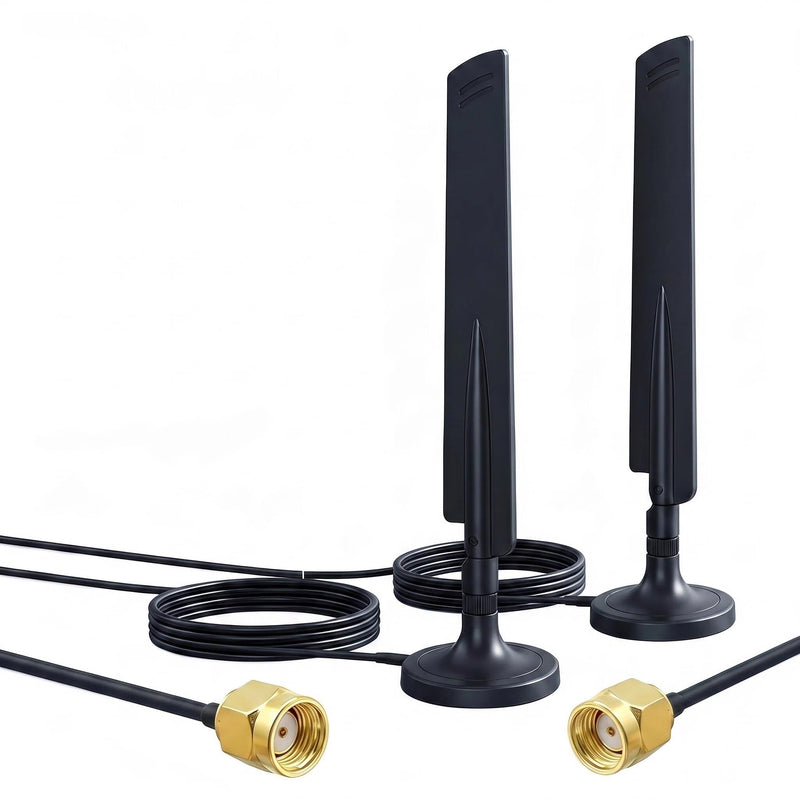 2-Pack 10dBi WiFi 6E Tri-Band Antenna RP-SMA – 6GHz/5GHz/2.4GHz High Gain Omni-Directional with Magnetic Base & 59in Extension Cable for PC, PCIe WiFi 6E Card, Router, Bluetooth RP-SMA Male（Inner hole) Magnetic