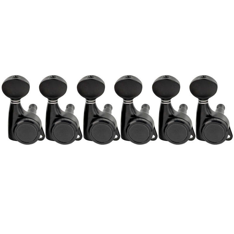 Musiclily Pro 6-in-line 18:1 Ratio Full Sealed Locking Machine Heads Tuners Tuning Pegs Keys with Vintage Oval Button 45 Degree Screw for Strat Tele Style Electric Guitar, Black