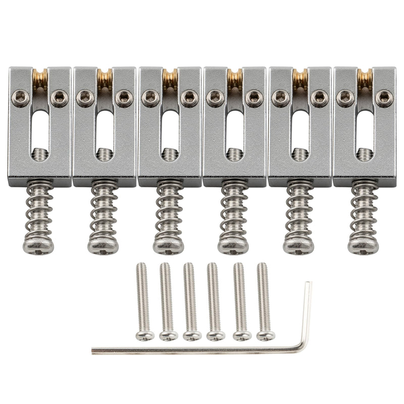 Musiclily Ultra 10.5mm Modern Brass Guitar Roller Bridge Saddles for Strat Tele ST/TL Style Electric Guitar, Chrome (Set of 6)