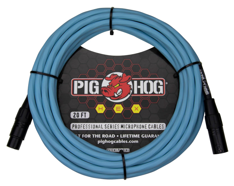 Pig Hog PHMH20DB Hex Series Mic Cable, Daphne Blue 20ft