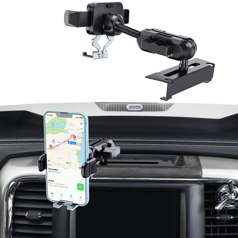 Metal Dashboard Phone Mount for RAM 2013-2018 1500 2500 3500 &2019+ Classic | All Aluminum Build | No Drilling | Easy Install | 360-Degree Swivel | Quick Release Clamp | Holds 4-7 Inch Phones | Stable Universal Mount