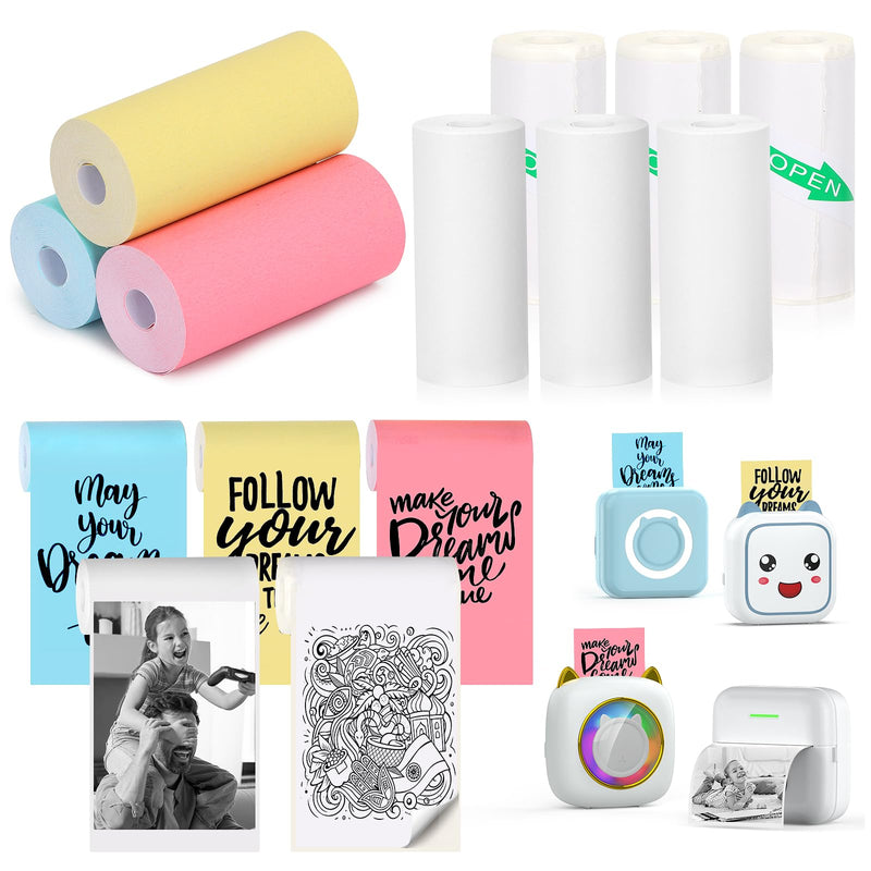 9 Rolls Mini Thermal Printer Paper Thermal Printer Sticker Paper for M02/T02 Sticker Photo Printer and other Mini Pocket Printer (9) 9