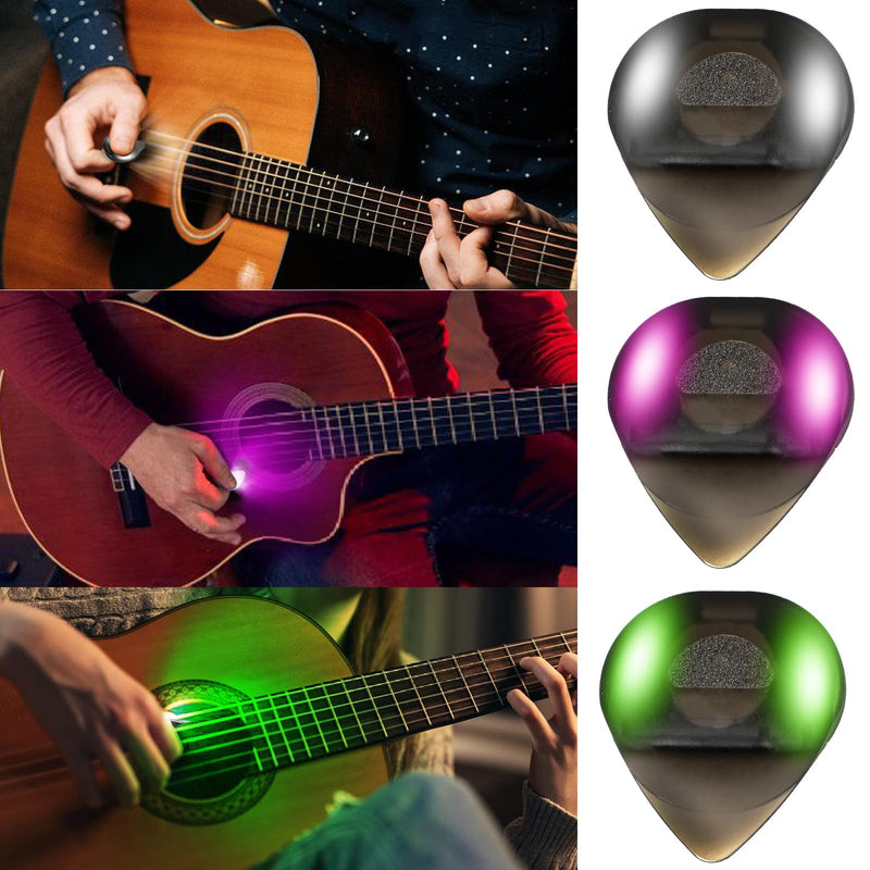 Auto LED Glowing Guitar Picks - Dazzling Colourful Illuminated Guitar Plectrum for Acoustic Electric and Bass Guitar, 0.6mm (3 Colours) 3 Colours