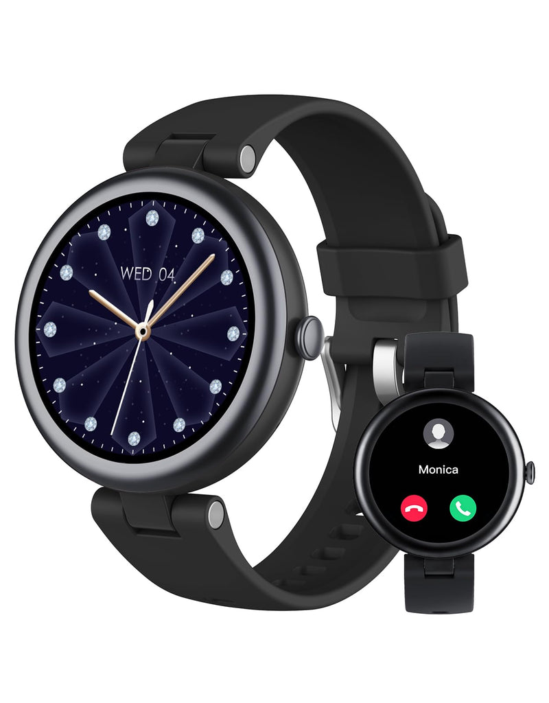 Smart Watches for Women, Round Bluetooth Call Smartwatch for iPhone Android Phones, Waterproof Fitness Tracker Watch with Heart Rate Monitor Sleep Tracker 100+Sports, Stylish Gifts for Women Black