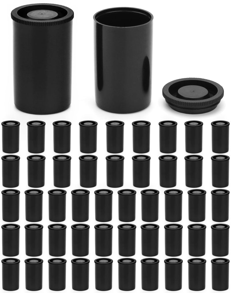 QWORK Film Canisters with Lids, 50 Pcs Plastic Camera Reel Containers 8 OZ, for Scientific Activity Small Accessories, Black