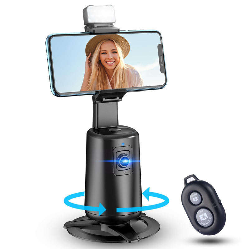 [AUSTRALIA] - Auto Face Tracking Tripod 360° Rotating Auto Tracking Phone Stand, No App, Phone Camera Stand with Remote and Gesture Control, Rechargeable Smart Shooting Stand for Live Video Recording Tiktok Black 