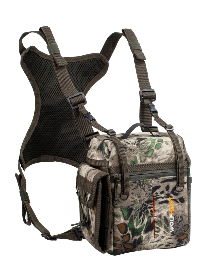 Binocular Harness Chest Pack Magnetic Closure, Bino Case with Detachable Rangefinder Pouch, Camouflage Bino Bag with Adjustable Strap for Hunting, Field Observation Camo MP Medium