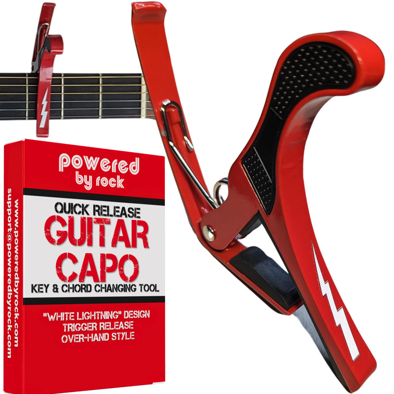 [AUSTRALIA] - Guitar Capo for Acoustic and Electric Guitars - Guitar Accessory to Instantly Change Key & Chord - Quick Release, Spring Action Grabber - White Lightning Design 