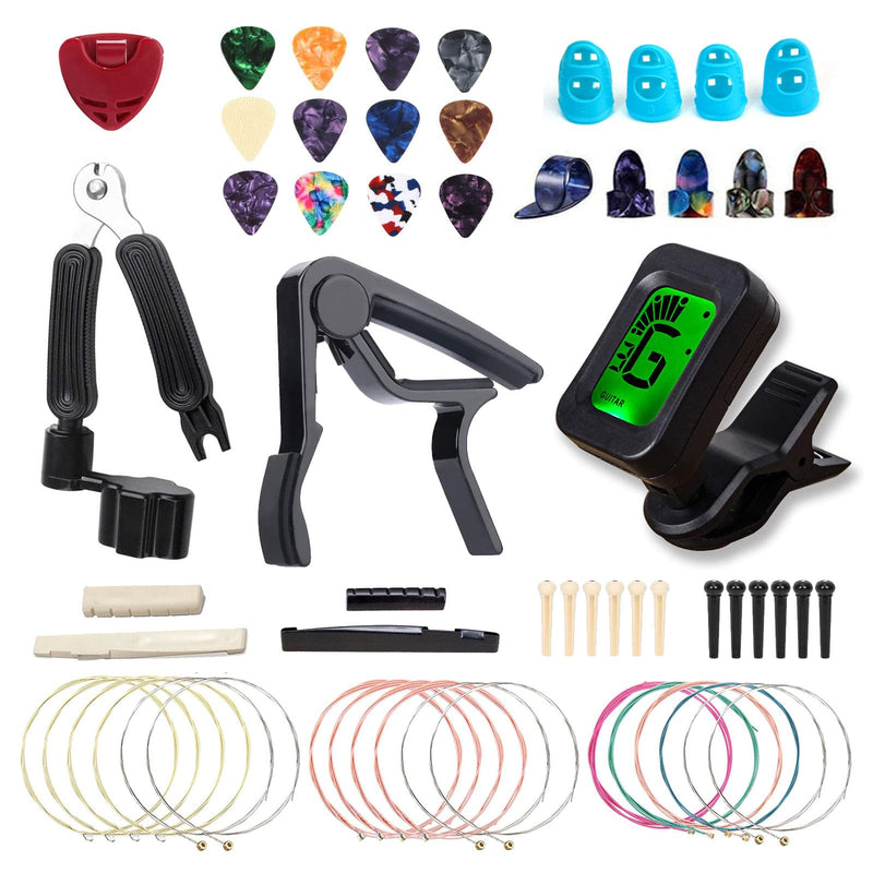 [AUSTRALIA] - Acoustic Guitar Accessories Kit Including Guitar Strings,Tuner,Guitar Capo, Restring Tool,Pick Holder,Bridge Pins,Finger Picks,Guitar Nuts and Saddles 
