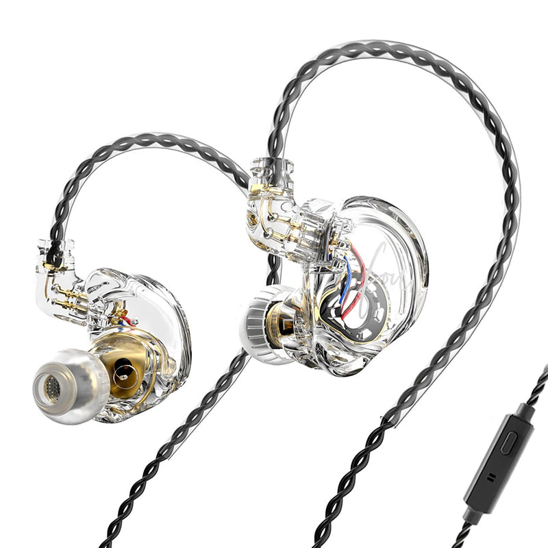 FEDAI TRN CS4 in Ear Monitor Earphone, TRN in-Ear Earbuds with 10mm Dual Magnet Dynamic Driver and New Silicon-Crystal Composite Over Ear Headset with Detachable 2 Pin 0.75MM Cable(with mic,Clear) With mic Transparent