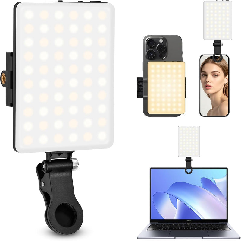 [AUSTRALIA] - Phone Light, Selfie Light for iPhone, High Power Rechargeable RGB Light for Video Recording, Upgraded Adjustable Multi Mode Retractable Clip Portable Light, TikTok, Makeup, Content Creator Light Black 