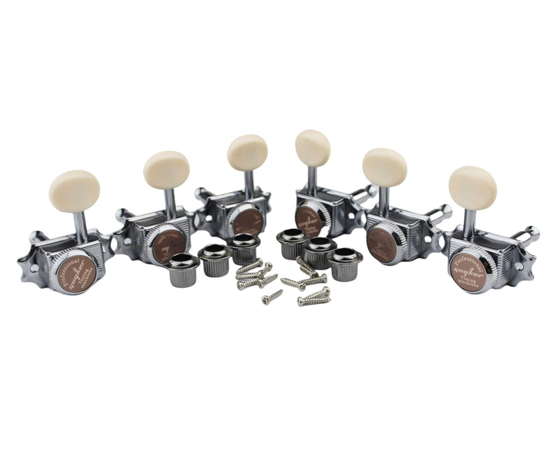 [AUSTRALIA] - Guyker Guitar Locking Tuners (3L + 3R Handed) – Vintage Deluxe Lock String Tuning Key Pegs Machine Heads Replacement Parts – Chrome, Cream Handle 