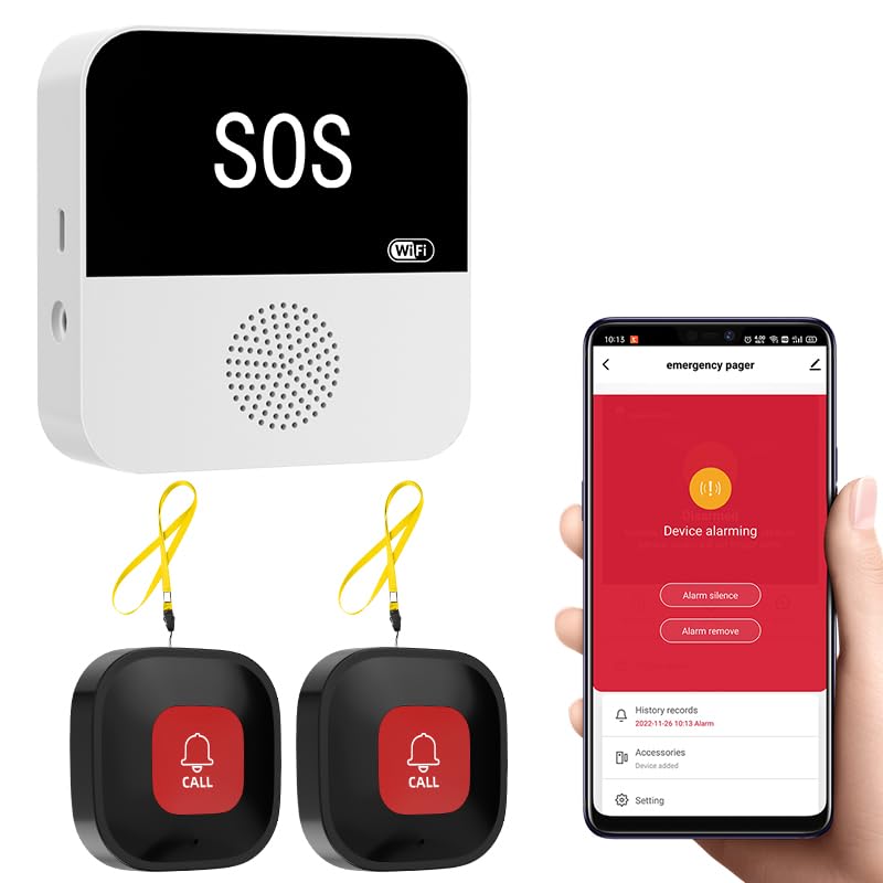 WiFi Wireless Caregiver Pager Call Button Life Alert System Emergency Alert Button for Seniors Patient Disabled Elderly 2 Panic Buttons 1 Receiver(only Supports 2.4GHz Wi-Fi) 2 black call buttons + 1 receiver
