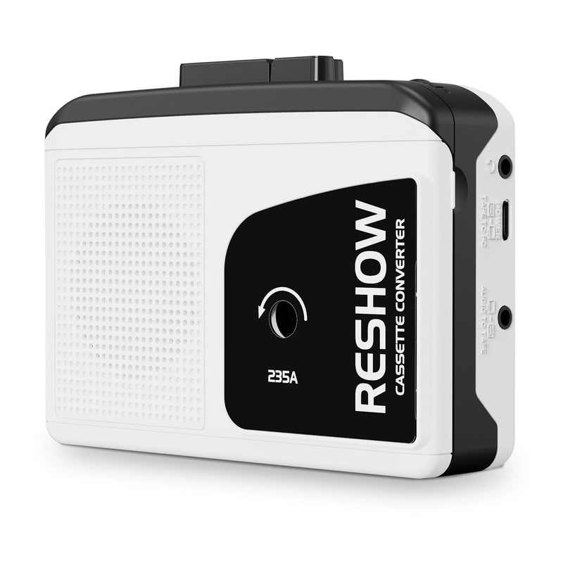Reshow Portable Cassette Player with Built-in Speaker and Headphone Jack, USB C Cassette to MP3 Converter, Reverse Recording to Tape, Walkman Cassette Recorder, Full Stereo Sound-White White