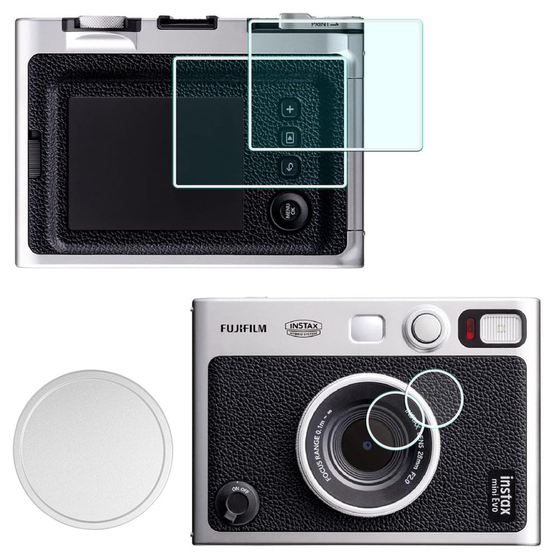 Lens Cap + Screen Protector for Fujifilm Instax Mini EVO Instant Camera(for Accessories),LCD + Lens PET Flim+Aluminum Mini Fuji Evo Lens Cover with Flocking Internal