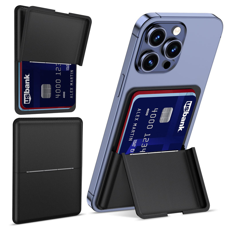 [AUSTRALIA] - Magnetic Wallet Compatible with MagSafe Wallet, Adjustable Wallet Stand for Apple Wallet Mag Safe, Magnetic Card Holder Wallet for iPhone 15/14/13/12 Series, Twill PU Leather, 3 Cards,Black Black 