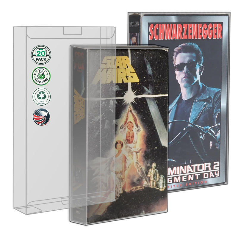 MALKO 20 Pack VHS Tape Protector Case | Protective Sleeve for VHS Cassette Original Box | Display Storage and Preservation