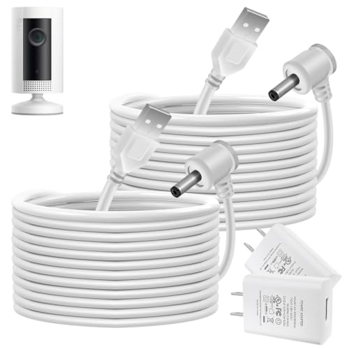 Charge Cords 30ft for Ring Weatherproof Indoor Outdoor Charging Cable with Quick 2Amp Power Adapter for Ring Stick Up Cam Battery 3rd Gen/2nd Gen & Spotlight Cam Battery (White,2 Pack) 2 Pack(30FT) White-For Ring