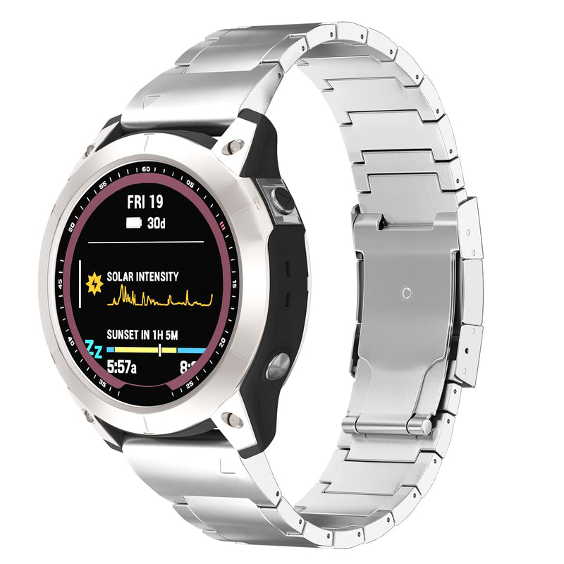 LDFAS Fenix 8/7X/6X/5X Plus Band, 26mm Titanium Metal Quick Release Easy Fit Watch Strap with Double Button Clasp Compatible for Garmin Fenix 7X Pro/6X Pro/5X Plus/Enduro 3/tactix 7 Bands Silver