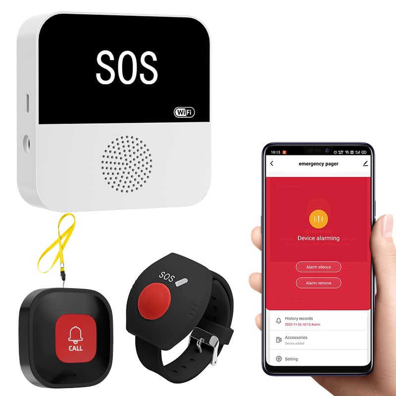 WiFi Caregiver Pager Call Button Life Alert System Elder Care Alarm Call Bell for Seniors Patient Disabled Elderly 1 Emergency Button 1 Watch Button 1 Receiver(only Supports 2.4GHz Wi-Fi) 1 button + 1 wrist button + 1 receiver