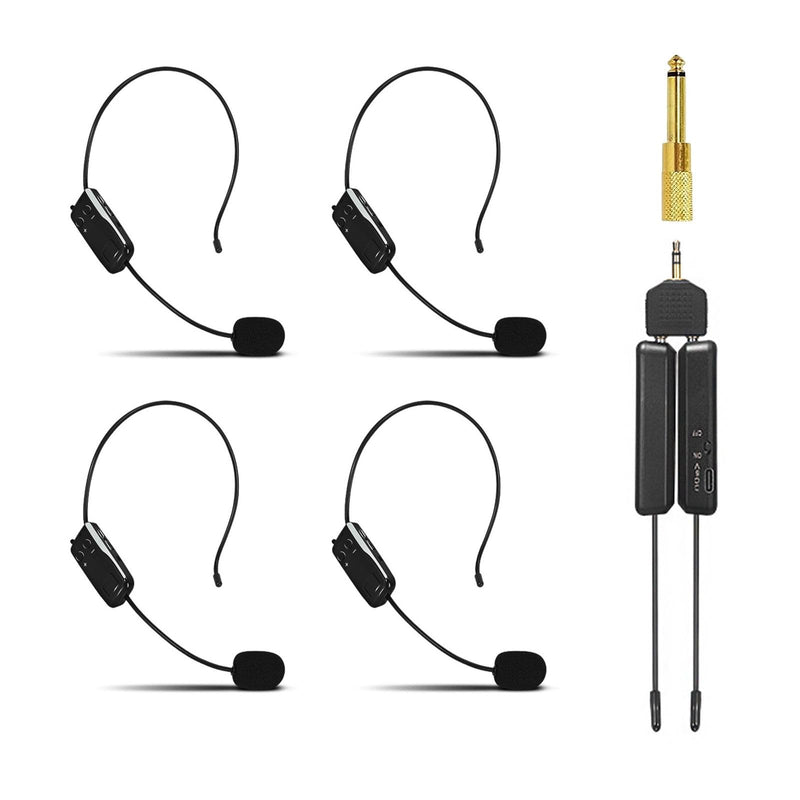 [AUSTRALIA] - Wireless Microphone System for 4 People,2.4G Wireless Headset Mics and Handheld Mics 2 in 1,Ideal for Speakers,Voice Amplifier,PA System,Teacher,Tour Guides,Fitness Instructor 