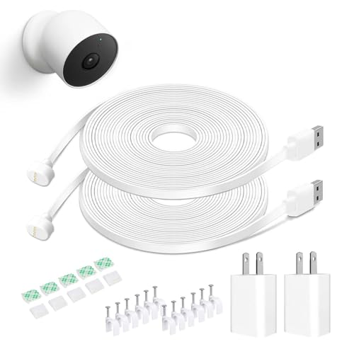 DIANMU 26FT Power Cord with Adapter for Google Nest Cam (Battery), 2 Pack White 26 FT-2 Pack