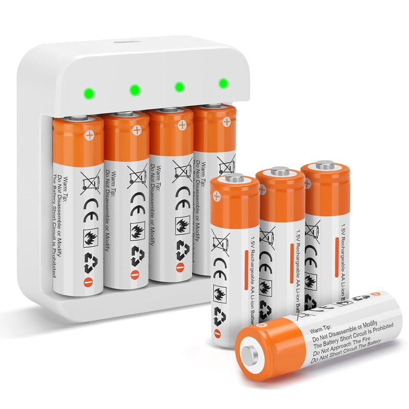 [AUSTRALIA] - 8 Pack Rechargeable 1.5V AA Size Lithium Batteries for Blink Camera, Long-Lasting Double A Battery 2600mWh with 2H Fast Charger (4 Bay Independent Slot) 8 Pack 