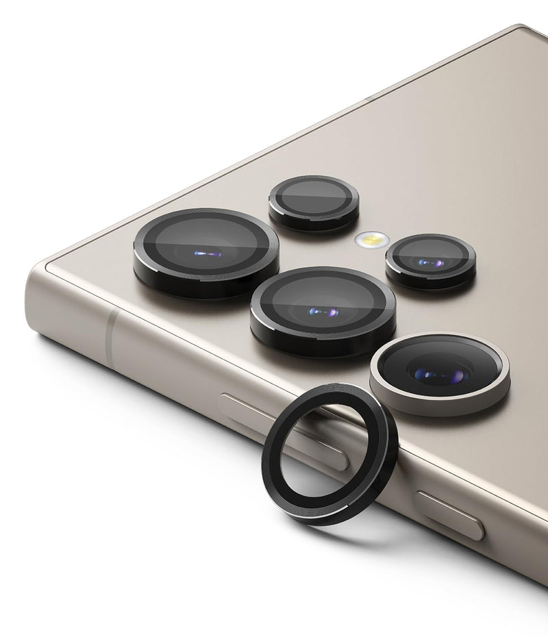 Ringke Camera Lens Frame Glass Compatible with Samsung Galaxy S24 Ultra Camera Lens Protector 5G, Glass Covers and Aluminum Alloy Frames - Black