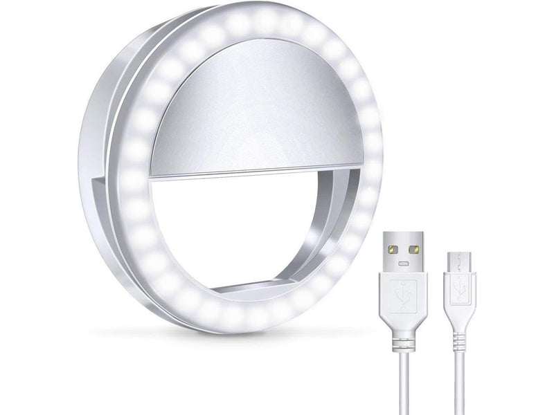 Selfie Ring Light for iPhone, Android, Tablet - Rechargeable Ring Light | Laptop Camera Photography and Videography | 3 Adjustable Light Levels | Beauty and Influencer Clip-on Selfie Ring Light