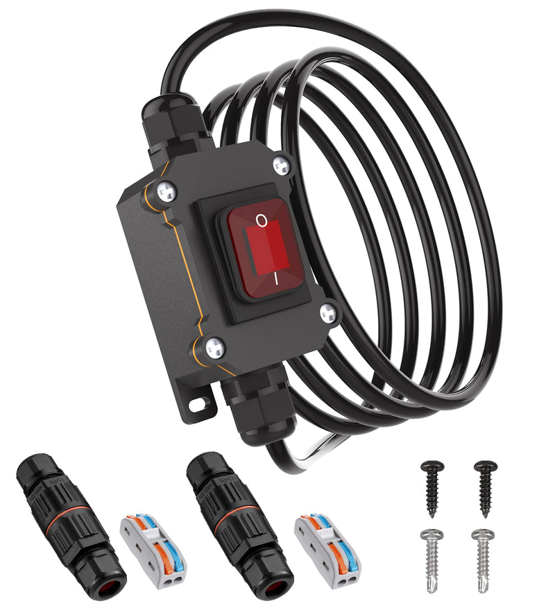 [AUSTRALIA] - 10FT 12V Inline Switch IP68 Waterproof, Outdoor On/Off Toggle Switch with Waterproof Junction Box, DC 12V-24V 20A On Off Switch 12 Volt Inline Cord Switch with Red LED Rocker Button 10FT 