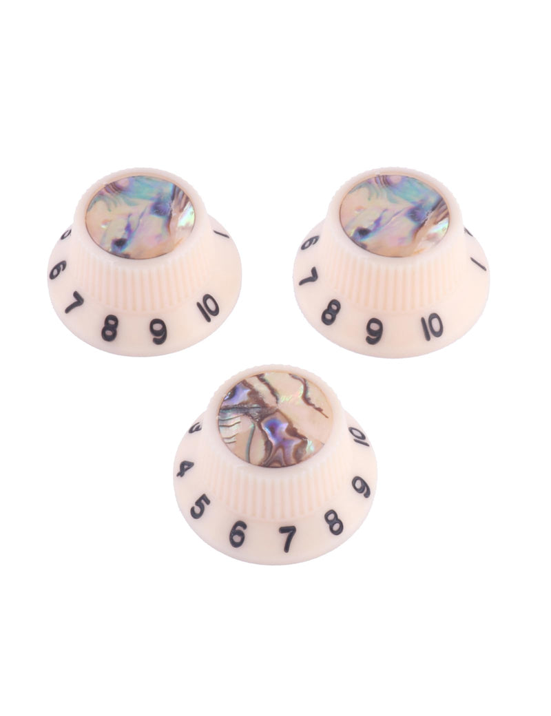 Guitar Knobs Abalone Top Speed Control Knobs 6mm Shaft Pots Volumn Tone Knobs Compatiable with Strat Stratocaster Electric Guitar Set of 3Pcs Ivory.