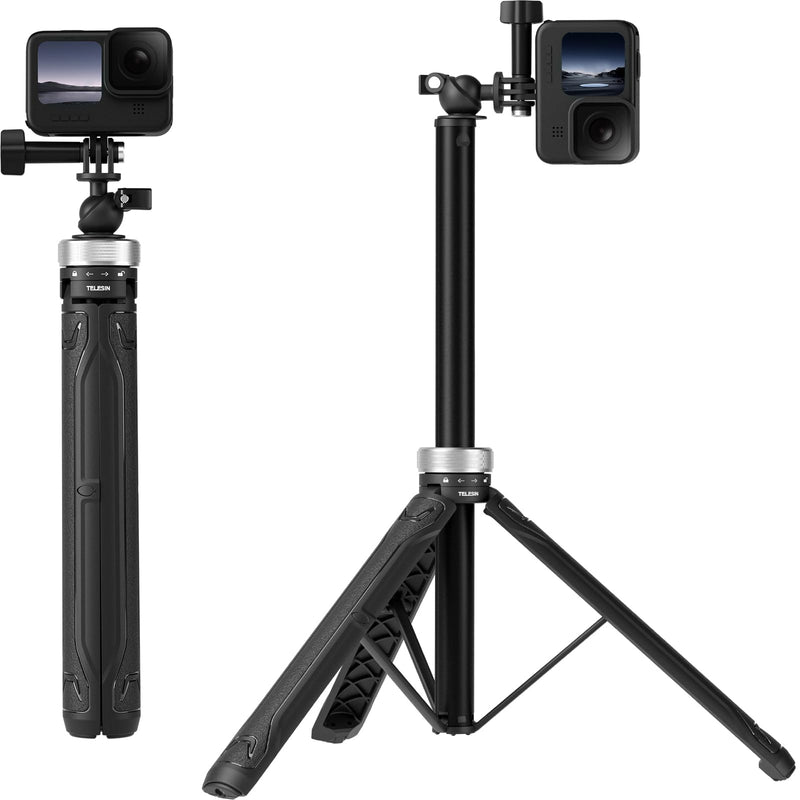 TELESIN 59in Long Selfie Stick Tripod for GoPro, 360 Ball Joint Extension Pole Monopod Handle Grip for Go Pro Max Hero 13 12 11 10 9 Insta360 X3 X4 Ace Pro DJI Action 5 Pro 3 4 Osmo Pocket 3 Accessory 360 Selfie Stick Tripod