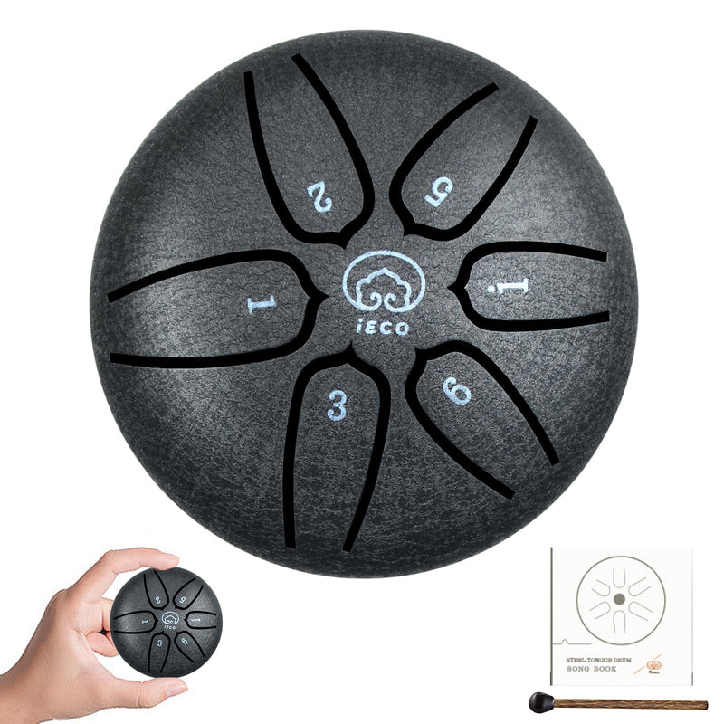 [AUSTRALIA] - Buddha Stones Mini Steel Tongue Drum 3 Inch 6 Notes Steel Drum Instrument, Ethereal Drum for Kids Adults, Handpan Drum for Meditation Sound Healing Black 
